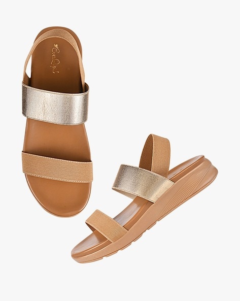 Buy CATWALK Gold Womens Metallic Two-Strap Sandals | Shoppers Stop