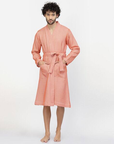 KLOTTHE Checked Cotton Bath Robe with Belt