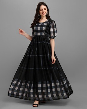 Checks long frocks outlet