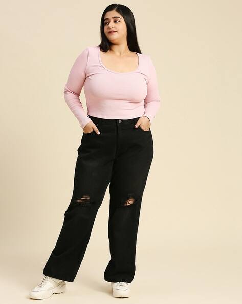 Distressed Jeans Plus Size Ripped Jeggings Plus Size High-Rise