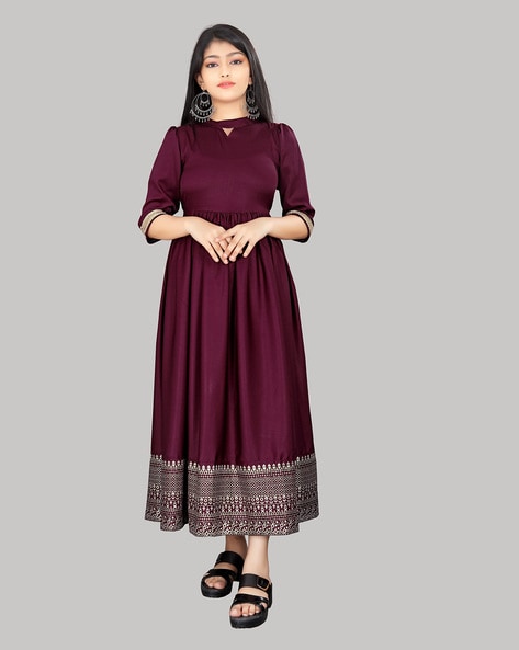 Maroon designer indian dress with dupatta - Desi Royale