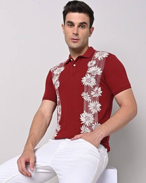 MUFTI Floral Print Slim Fit Polo T-Shirt
