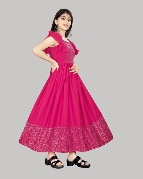 Rani pink Sequins Embroidery Georgette Gown With Dupatta – Iraho