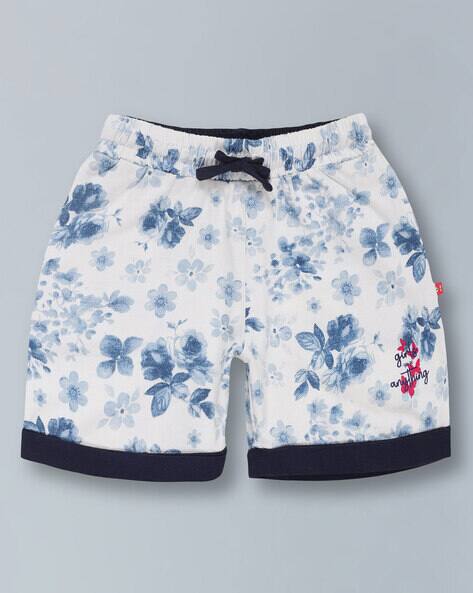 3pin Floral Print Flat Front Shorts
