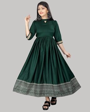 Green colour long on sale frocks