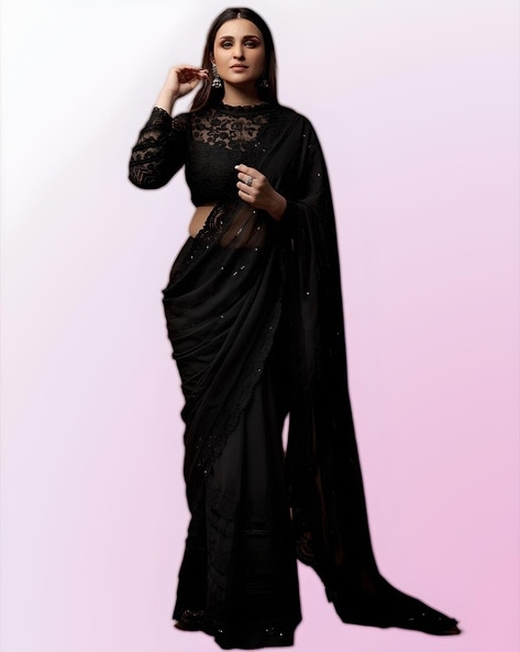 Buy Black Sarees for Women by SATRANI Online