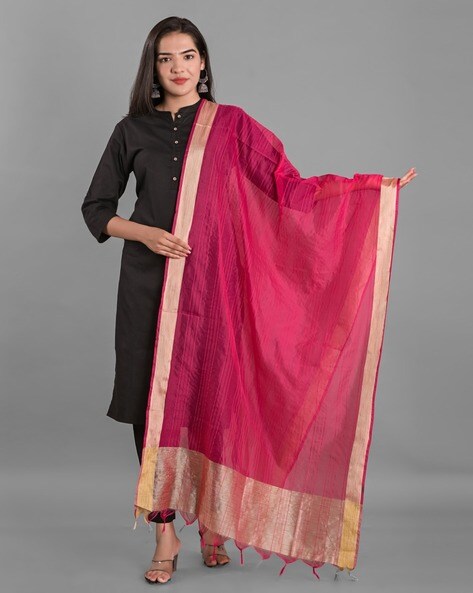 Dupatta with Contrast Border & Tassels Price in India