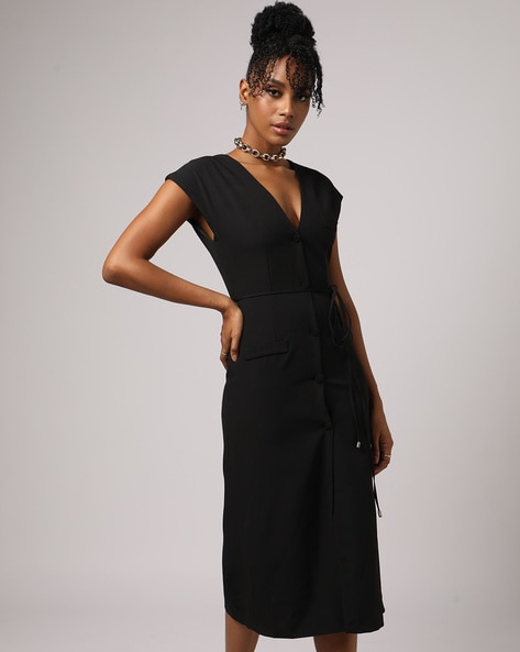 Black waist tie outlet dress