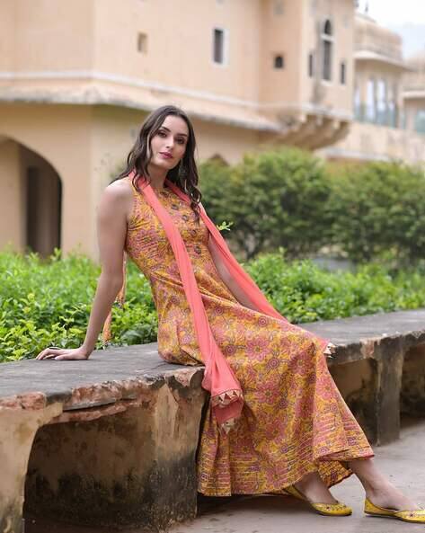 Floral Print Anarkali Kurta with Pants & Dupatta