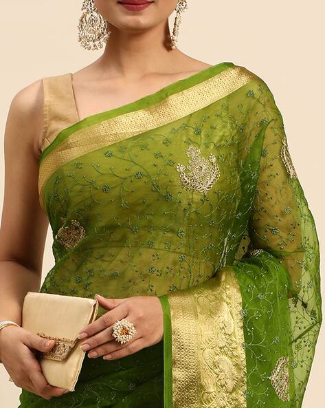 Mehndi silk saree with blouse 21510