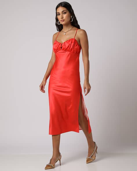 Encrustd Strappy A-Line Dress with Front-Slit