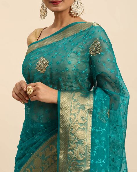 Buy Turquoise Blue Sarees for Women by INDIAN WOMEN Online