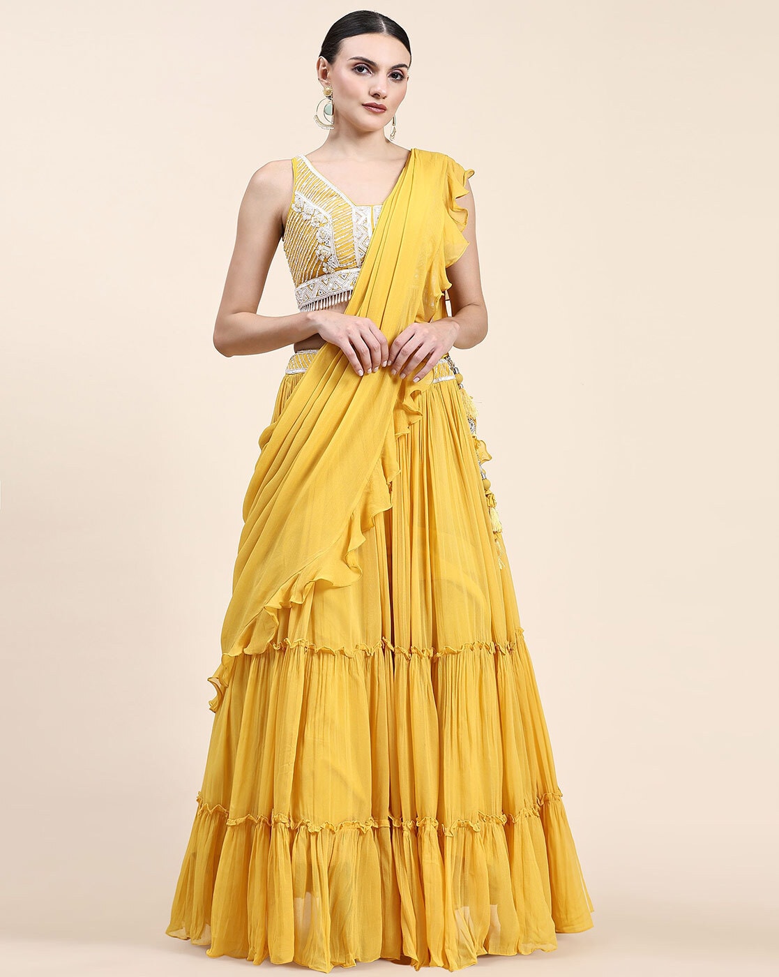 Suvarn - Orche Yellow Lehenga Blouse & Dupatta Set – Anuthi Fashion