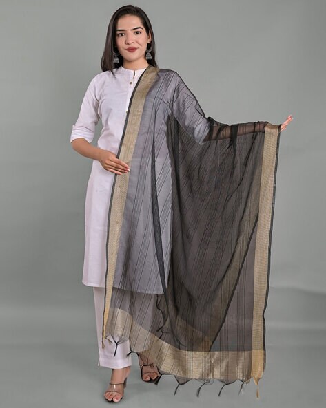 Dupatta with Contrast Border & Tassels Price in India