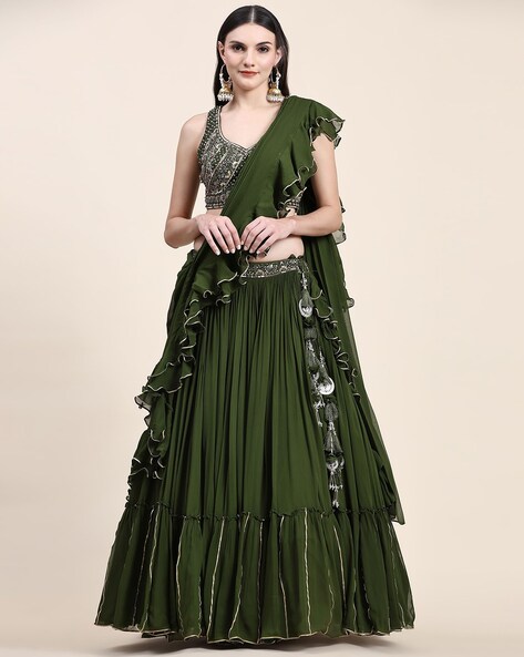 Dark Green Lehenga Choli Indian Lengha Chunni Lehanga Skirt Top Party Dress  Sari | eBay