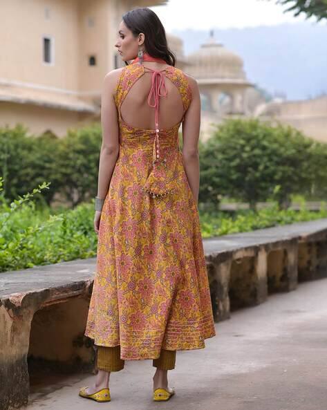 Floral Print Anarkali Kurta with Pants & Dupatta