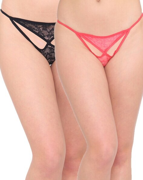 Buy N-Gal Women Lace Stylish Back Adjustable Thong Panty_Black_S