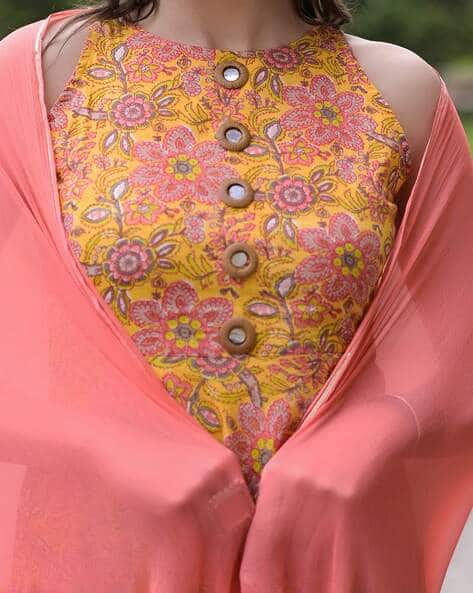 Floral Print Anarkali Kurta with Pants & Dupatta