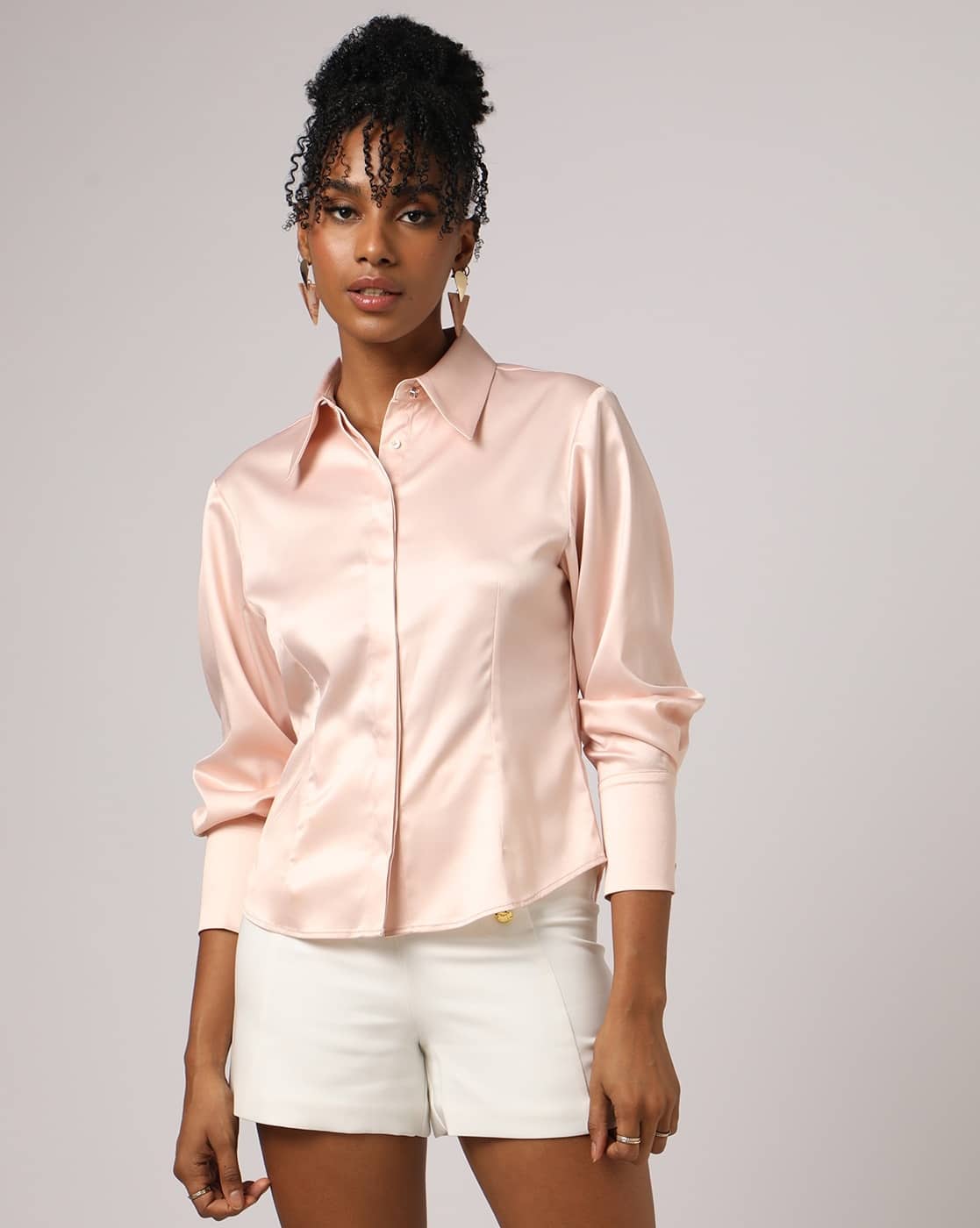 Satin Shirt with Spread Collar