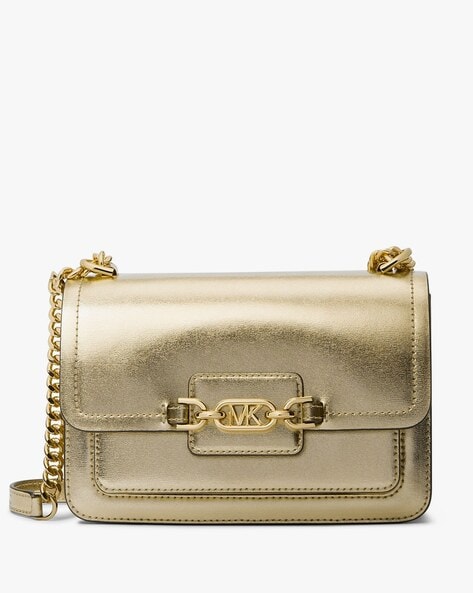 Buy Michael Kors Mettalic Leather Shoulder Bag Pale Gold Color