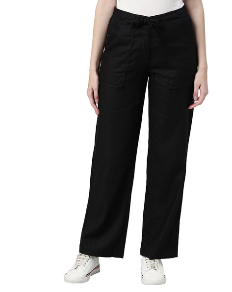 Buy GO COLORS Women Striped Beige Linen Pencil Pants at Amazon.in