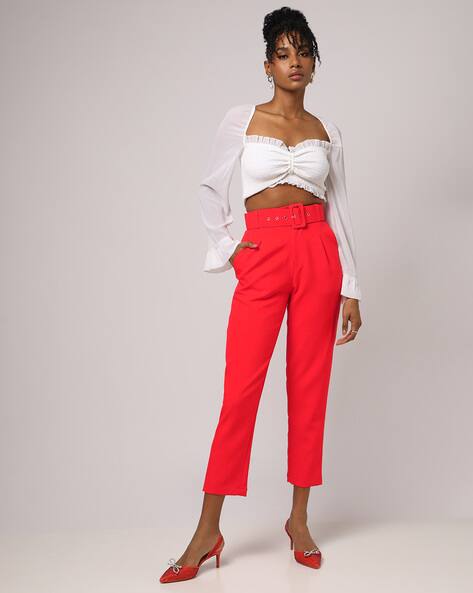 Encrustd Slim Fit Flat-Front Trousers with Belt