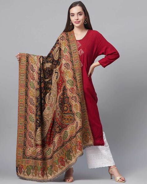 Paisley Print Shawl with Tassels Price in India