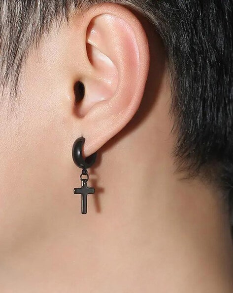 TINGN 10mm Surgical Steel Hoop Earrings Black Huggie Hoop Earring Sleeper  Cartilage Earrings for Women - Walmart.com