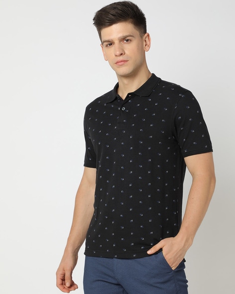 NETPLAY All-Over Print Slim Fit Polo T-Shirt (Black)