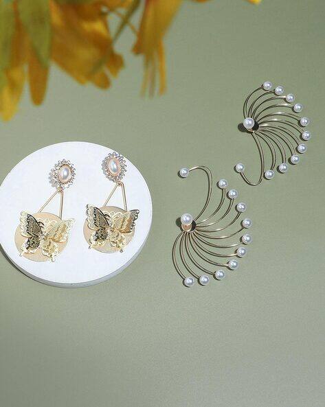 Sohi Set of 2 Stone-Studded Drop Earrings
