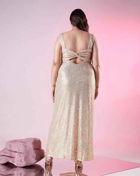 Buy Twenty Dresses by Nykaa Fashion Gold Sequin Overlap Sheath Knee Length  Dress online