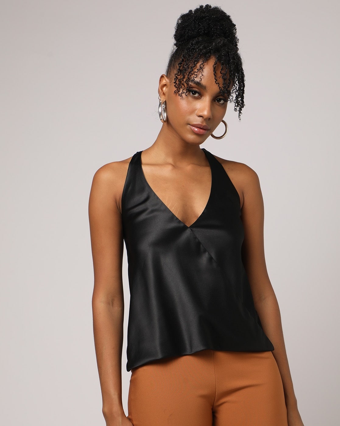 Black silk hot sale halter top