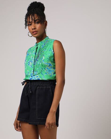 Encrustd Floral Print Top with Pintucks