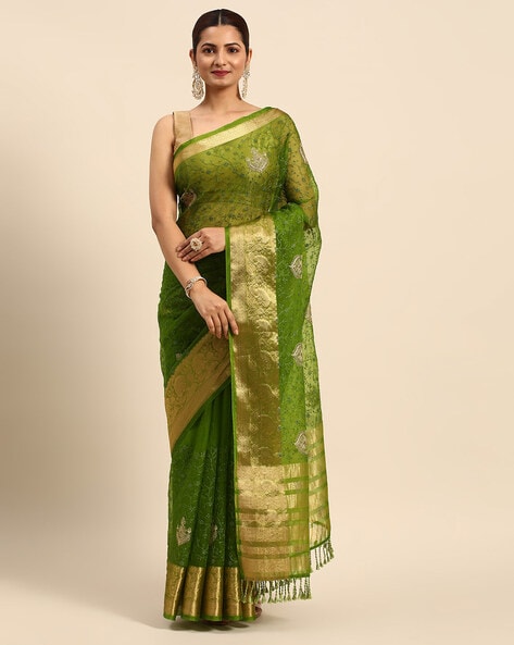 Mehndi Green Organza Saree – Gulbyaishwarya