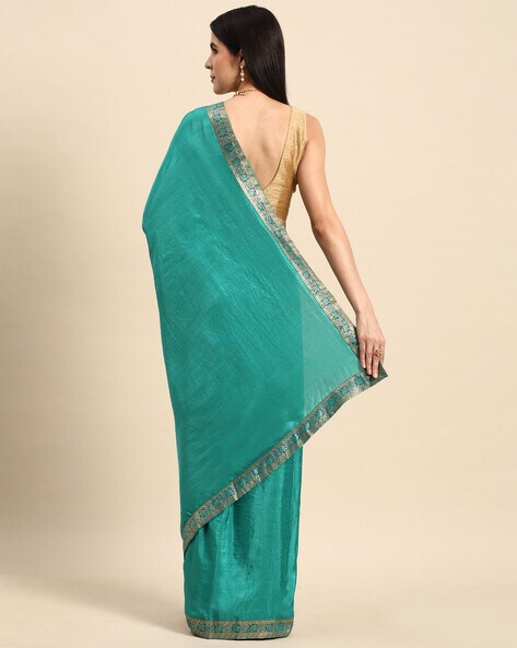 Georgette Green Plain Designer Saree