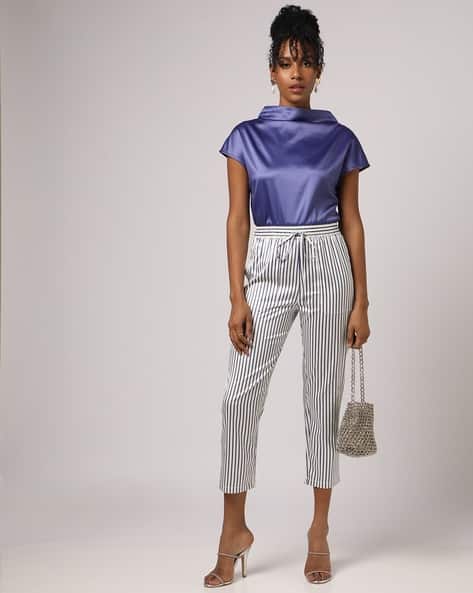 Encrustd Striped Slim Fit Pants with Drawstring Waist