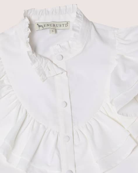 新品タグ付◇ cotton frill coller shirts ホワイト