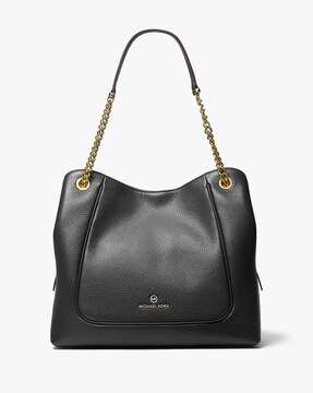 Piper Large Pebbled Leather Shoulder Bag - Black