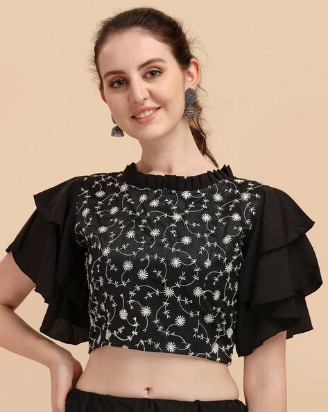Embroidered Crop Top  Embroidered crop tops, Sleeves designs for