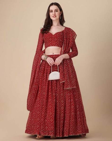 Lehenga Choli : Red italian silk bandhani print lehenga ...