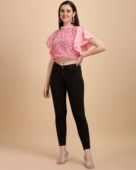 Buy PEARLY PINK TRANSPARENT CROP TOP for Women Online in India
