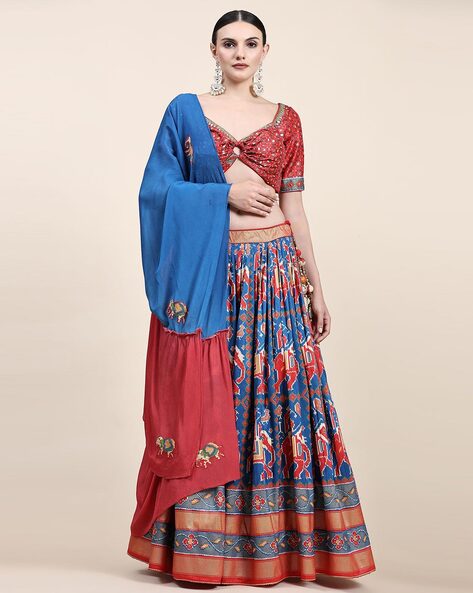 Buy Women Blue Lehenga Set With Sequin Embroidered Blouse And Dupatta -  Ready To Wear Lehengas - Indya