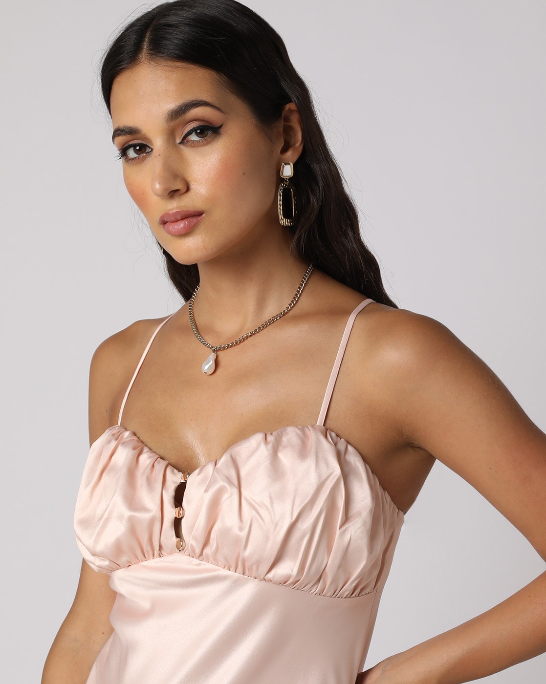 Simmi ruched strappy midi dress in blush pink | ASOS