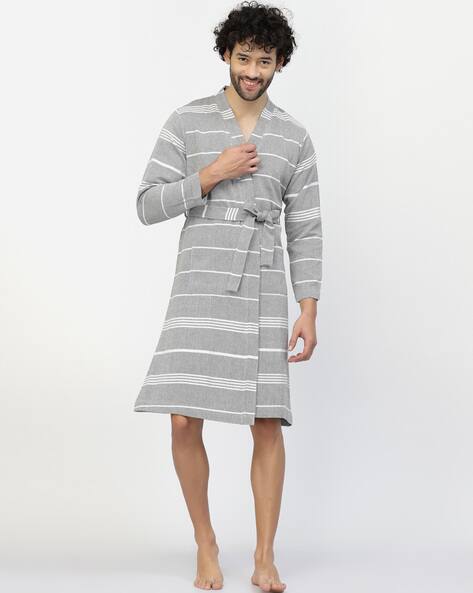 KLOTTHE Striped Cotton Bath Robe with Belt