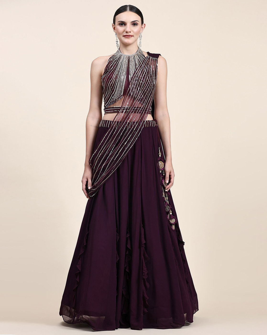 Buy Wine Ikat Print Silk Lehenga Choli With Dupatta Online At Zeel Clothing