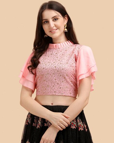 High Neck Princess Crop Top - Pink