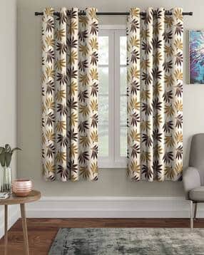 cortina eyelet curtain Set of 2 Leaf Print Window Curtains-picture-52