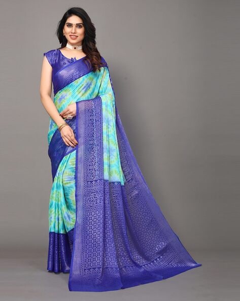 Sky-Blue Bridal Woven Banarasi Silk Saree With Blouse, 56% OFF