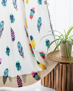 Feather Print Window Curtains with Eyelet Header