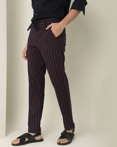 Mens red and black cheap striped trousers